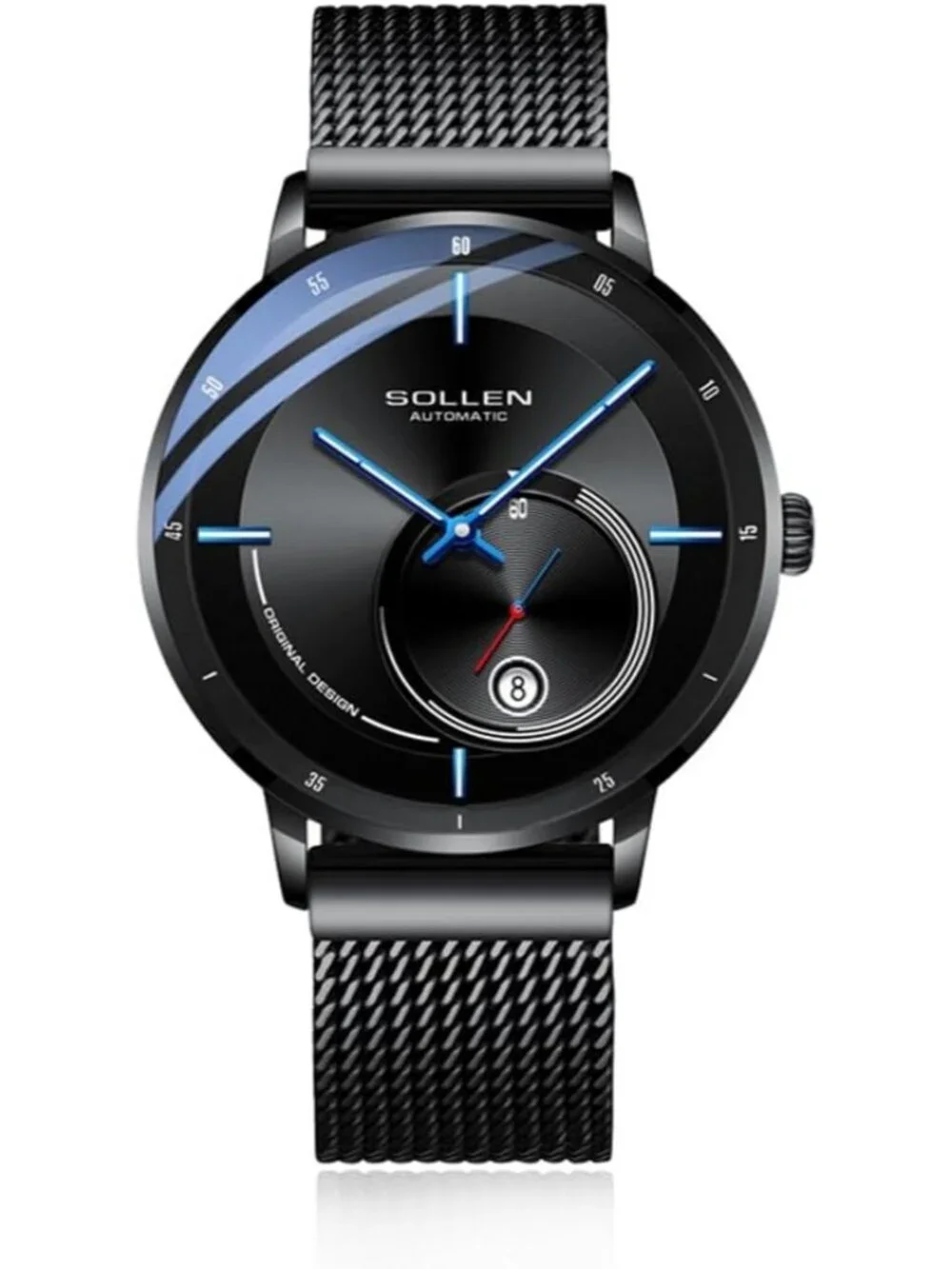 Men's Black Automatic Mechanical Minimalist Dial Stainless Steel Luxury Watch